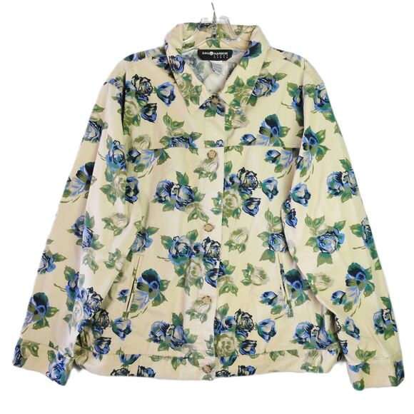 Sag Harbor Womens Size 2X Sport Light Yellow  Floral Button Up Jacket - Picture 1 of 13